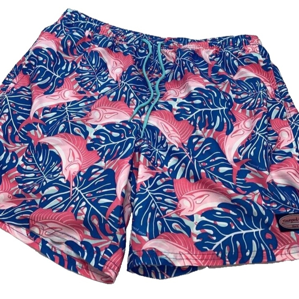 Vineyard Vines Tropical Marlin Pink and Blue Swim Trunks
